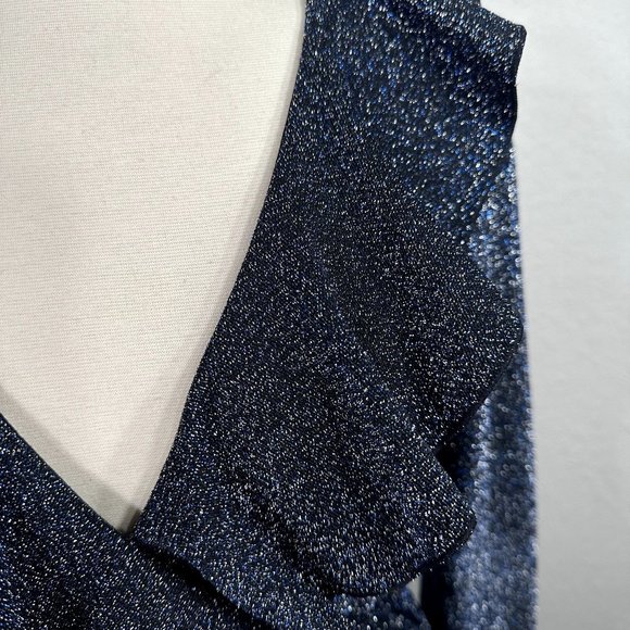 Free People One More Time Lurex Wrap Dress in Navy - Picture 7 of 15